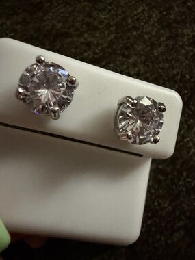 Classic Clear Crystal Stud Earrings in Silver Tone